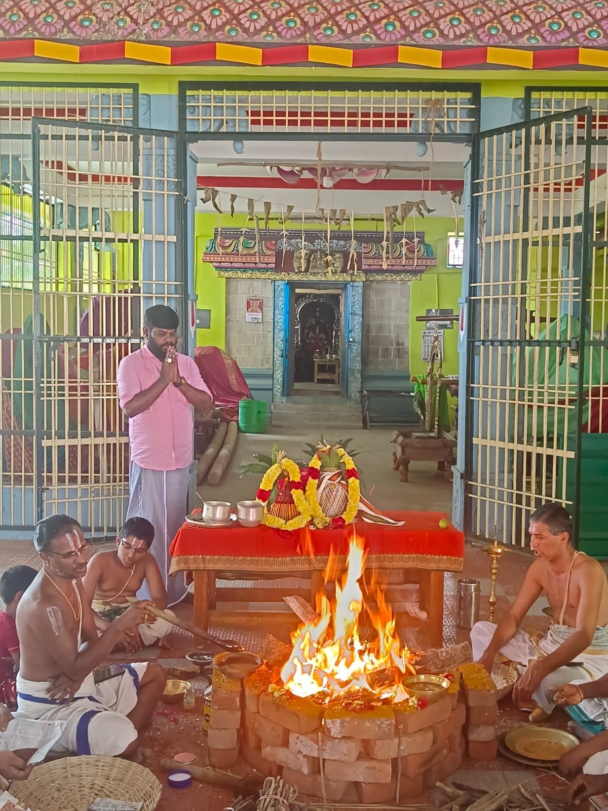 Homam performed inside a temple mandapam