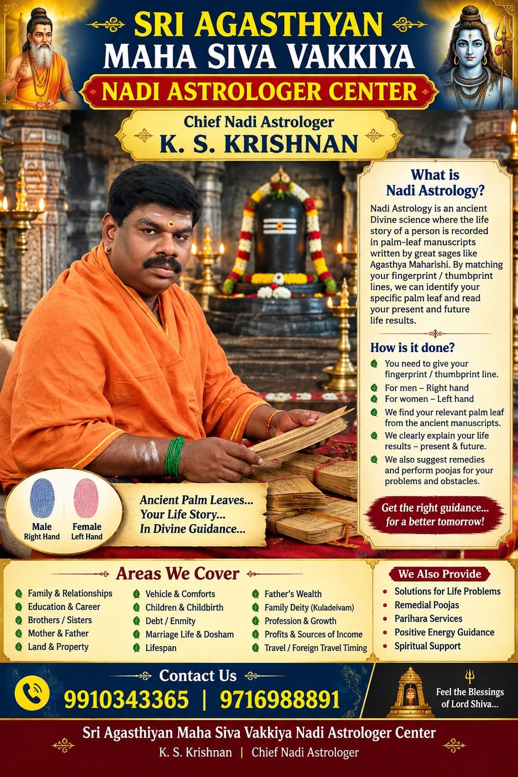 Poster explaining what Nadi astrology is and how it is done